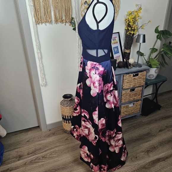 XSCAPE  Petite Solid & Floral High-Low Gown Dress Size 10P Formal Wedding Party - Picture 9 of 13